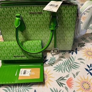 Michael Kors Lime Green Satchel and Wallet Set